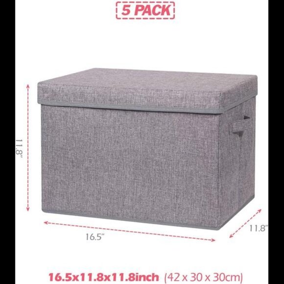 5 Pack Large Foldable Storage Box with Lids [16.5x11.8x11.8] - Picture 6 of 7